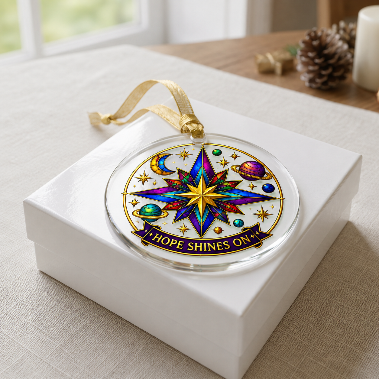 Hope Shines On Celestial Glass Ornament