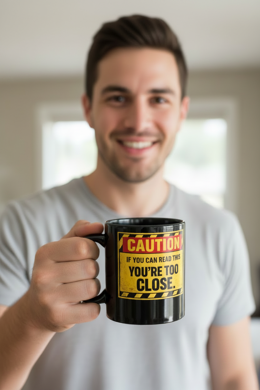 Coffee Threat Level Gauge Mug | Funny Black Ceramic Coffee Cup