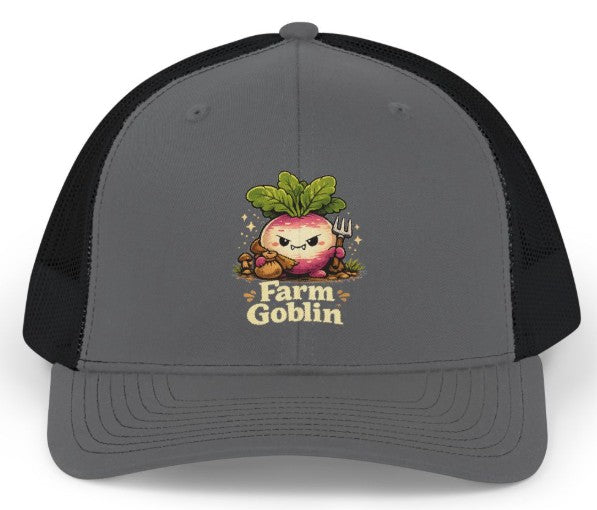 Farm Goblin Trucker Hat | Cute Gardening Snapback | Funny Vegetable Patch Cap - Mutantur Labs LLC
