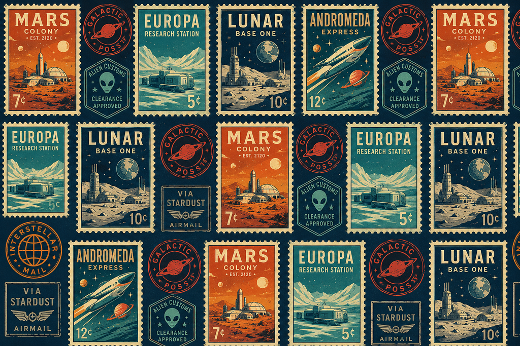 Vintage Planet Postage Stamp Gift Wrap Roll — Retro Travel Wrapping Paper