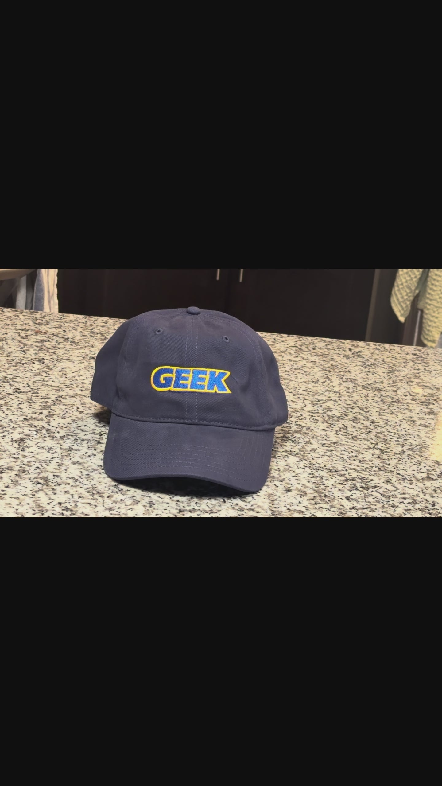 Geek Embroidered Low Profile Baseball Cap — Retro Blue & Gold Logo Hat