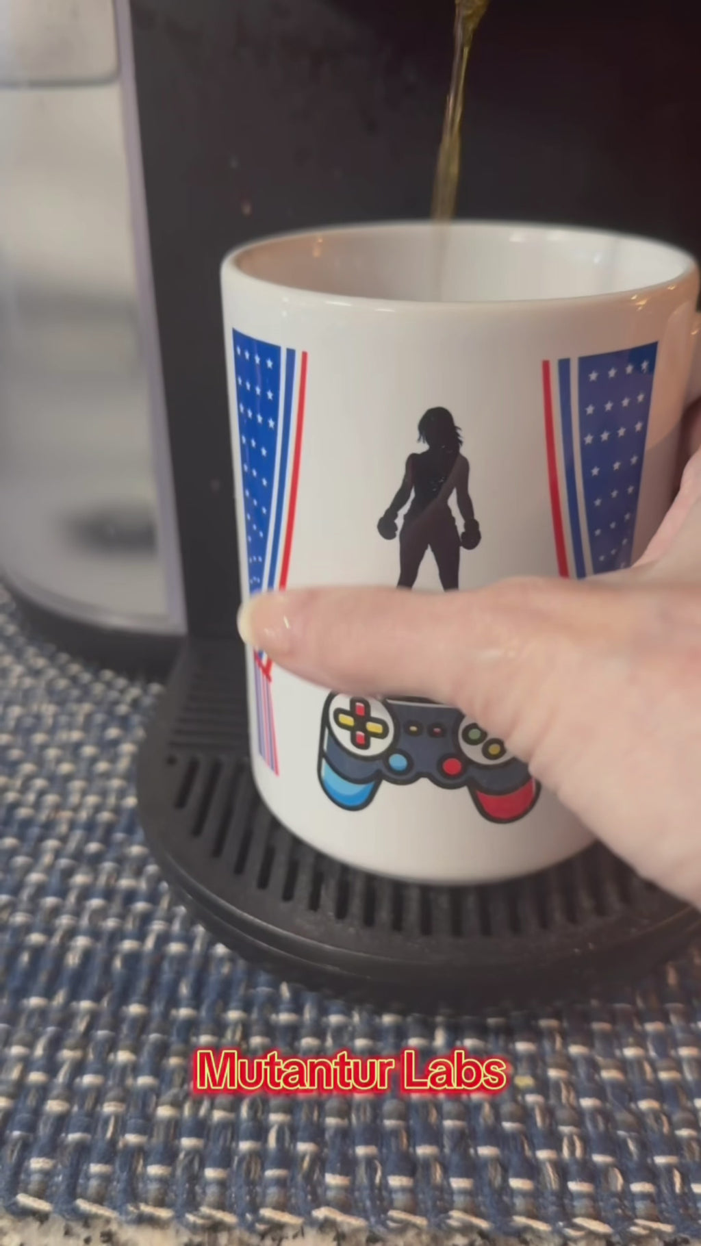 Eagle Mug with American Flag Sunglasses — Caffeinate, Fight Fascism, Play Games 15oz Coffee Cup