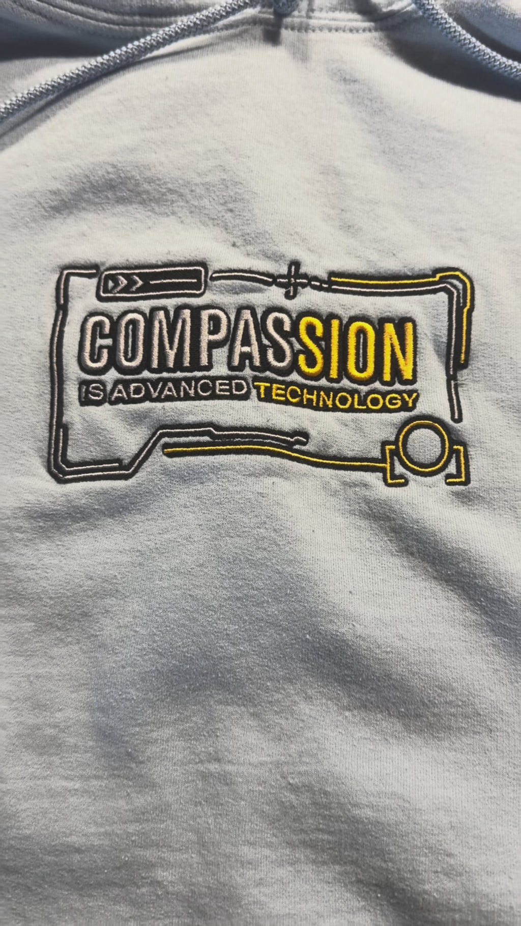 Compassion Is Advanced Technology Hoodie | Embroidered Futurist Pullover