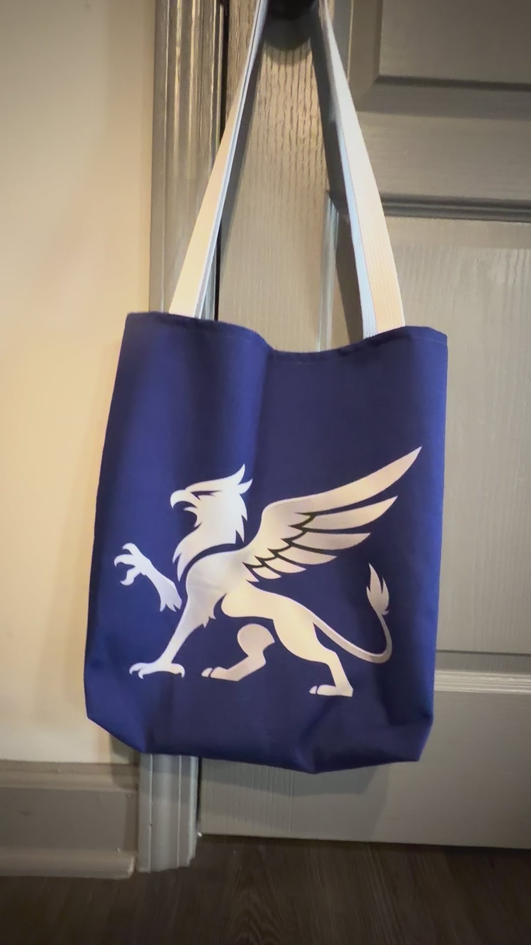 Griffin Tote Bag, blue Mythical Crest Bag, Fantasy Mythology Market Tote