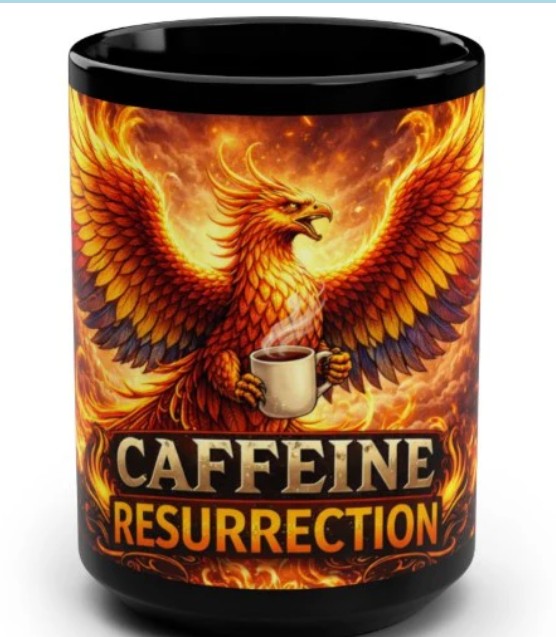 Caffeine Resurrection Mug – 15oz Phoenix Coffee Cup, Funny Rebirth Coffee Mug - Mutantur Labs LLC