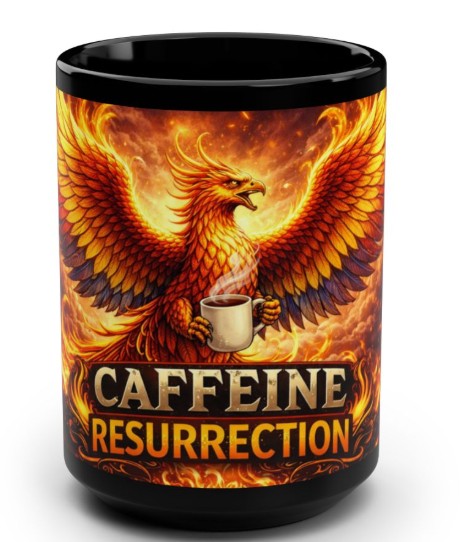 Caffeine Resurrection Mug – 15oz Phoenix Coffee Cup, Funny Rebirth Coffee Mug - Mutantur Labs LLC