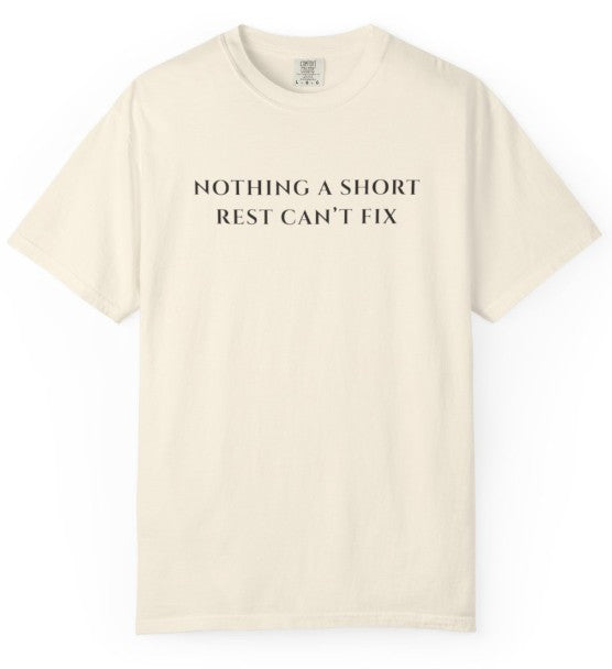 Nothing a Short Rest Can't Fix D&D Comfort Colors tee in ivory, front view on a white background